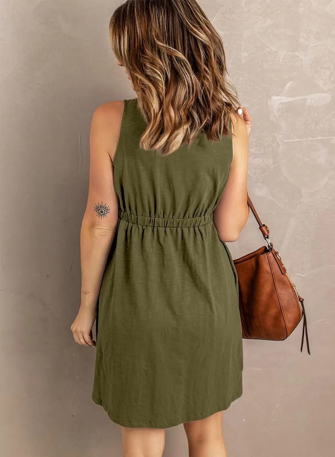 BLENCOT Women's Casual Sleeveless T-Shirt Dresses Summer V Neck Button Down Swing Short Dress