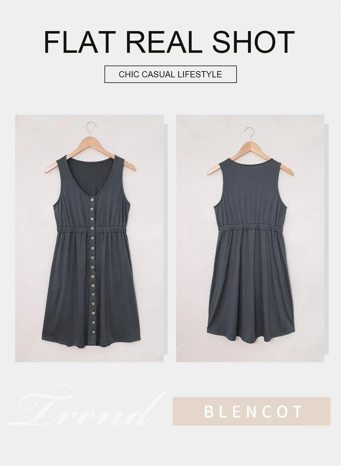 BLENCOT Women's Casual Sleeveless T-Shirt Dresses Summer V Neck Button Down Swing Short Dress