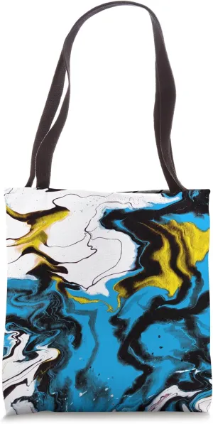 Blue and Gold Swirl Paint Pattern Tote Bag