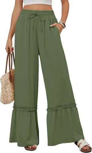 BMJL Womens High Waisted Wide Leg Pants Palazzo Beach Trousers Lace Flowy Summer Outfits