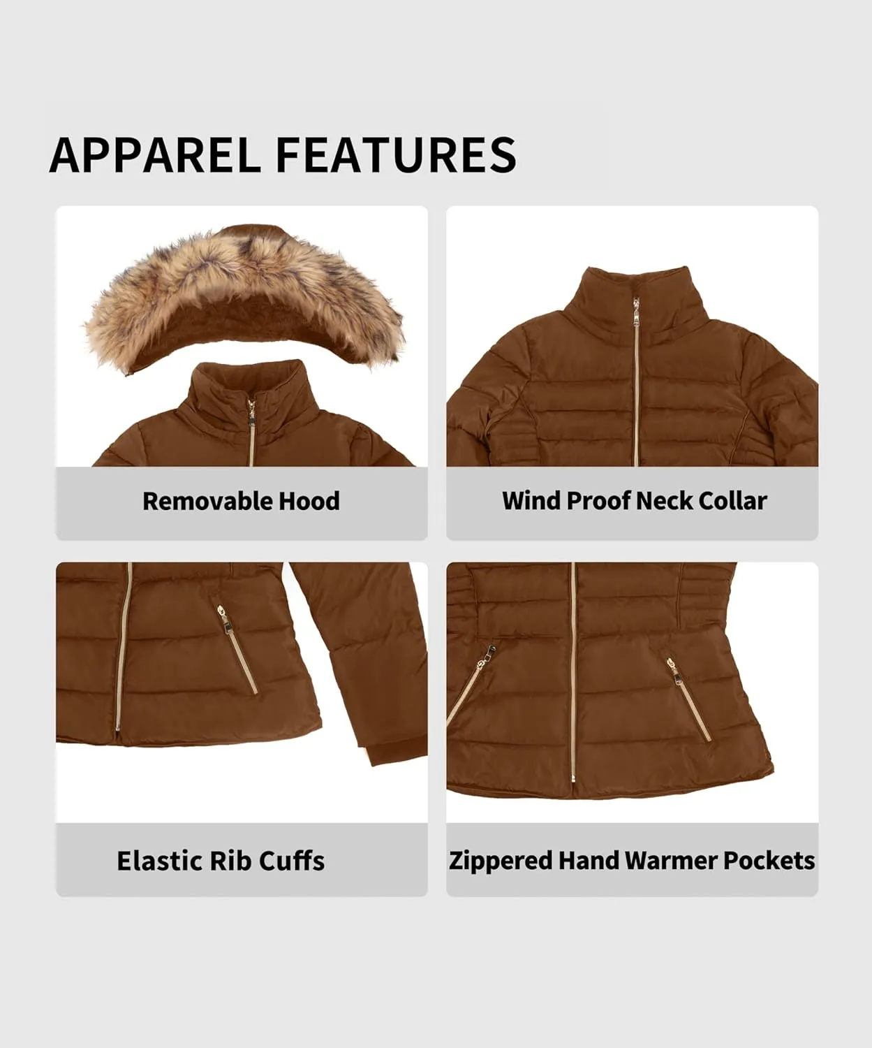 BodiLove Thickened Winter Puffer Jacket with Removable Faux Fur Hood Fleece Lining