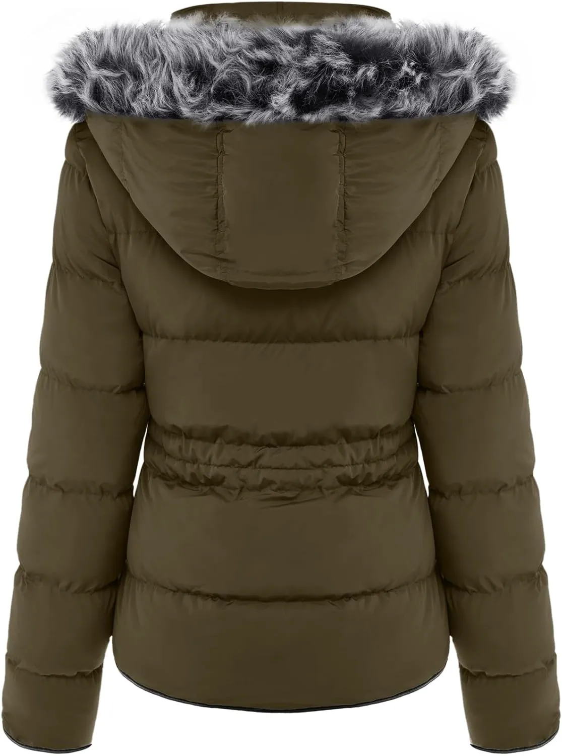 BodiLove Women's Belted Down Puffer Jacket with Faux Fur Trim Hood