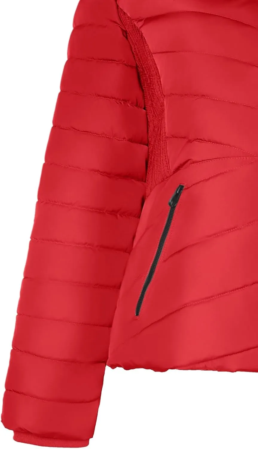 BodiLove Women's Belted Down Puffer Jacket with Faux Fur Trim Hood