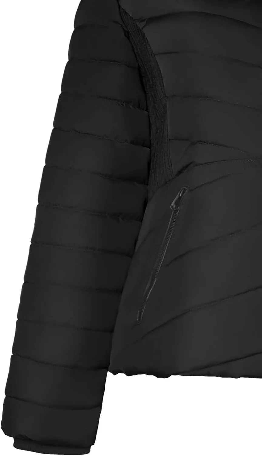 BodiLove Women's Belted Down Puffer Jacket with Faux Fur Trim Hood