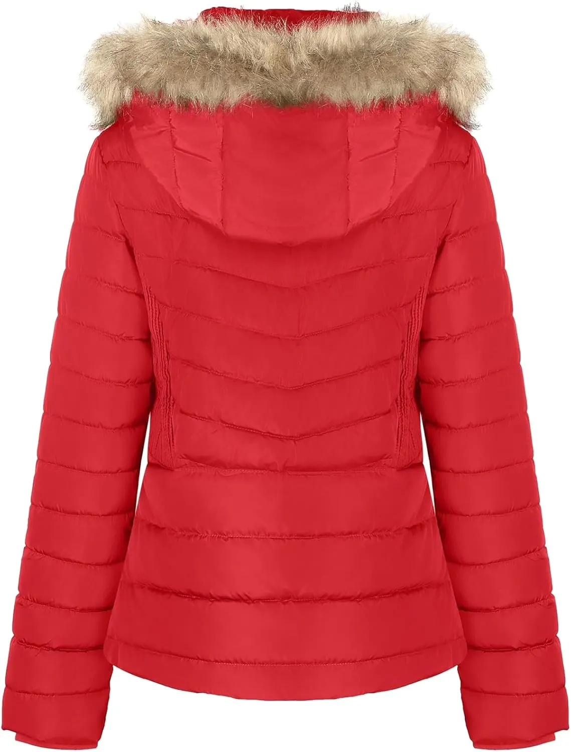 BodiLove Women's Belted Down Puffer Jacket with Faux Fur Trim Hood