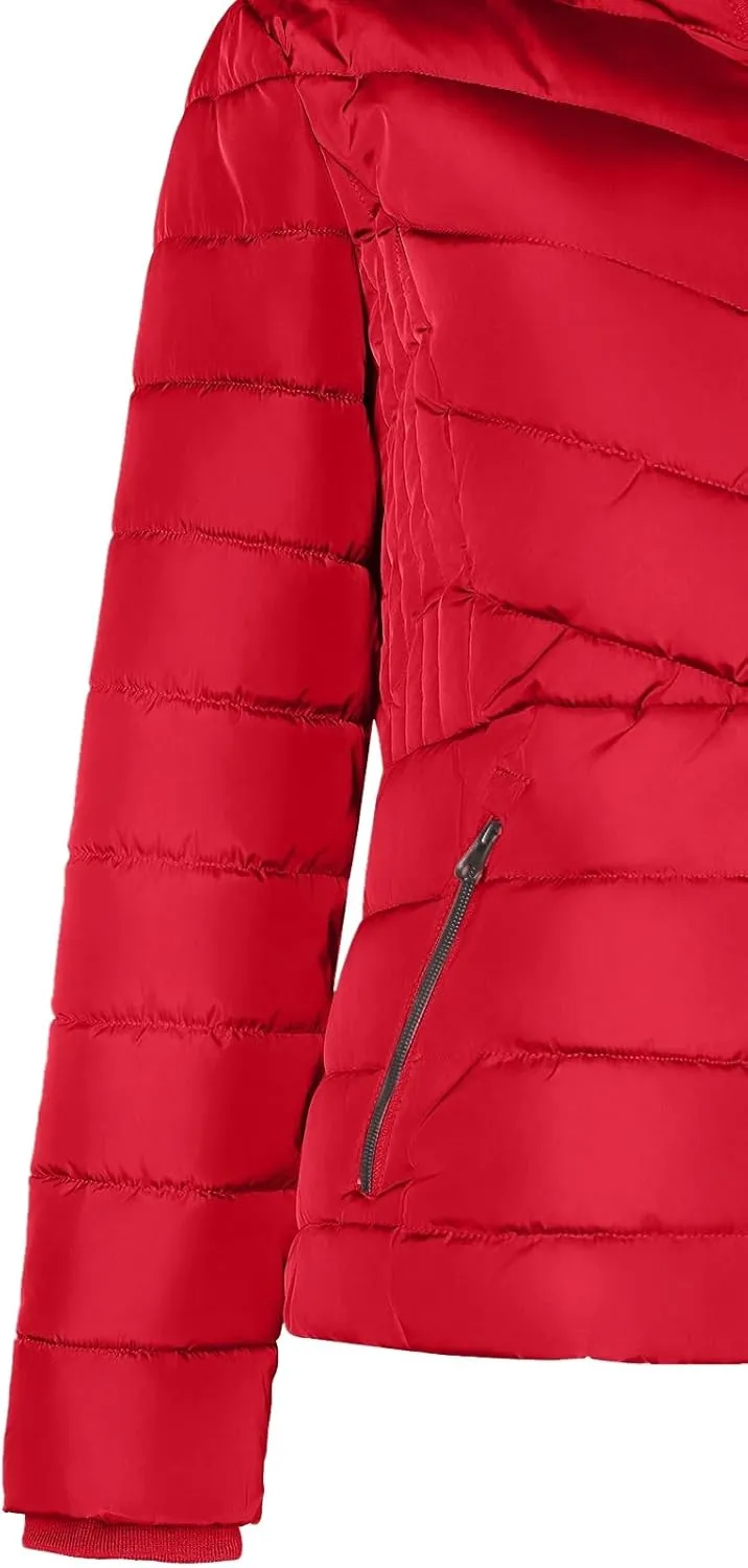 BodiLove Women's Warm Winter Quilted Puffer Short Coat High Collar Jacket with Removable Faux Fur Hood