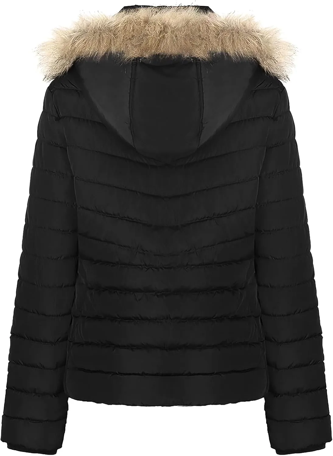 BodiLove Women's Warm Winter Quilted Puffer Short Coat High Collar Jacket with Removable Faux Fur Hood