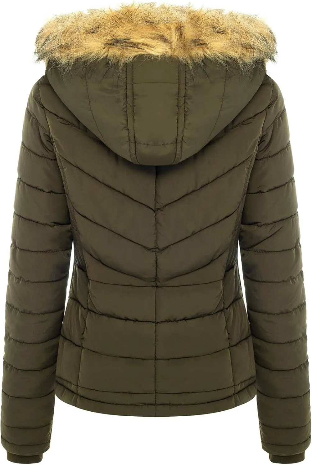 BodiLove Women's Warm Winter Quilted Puffer Short Coat High Collar Jacket with Removable Faux Fur Hood