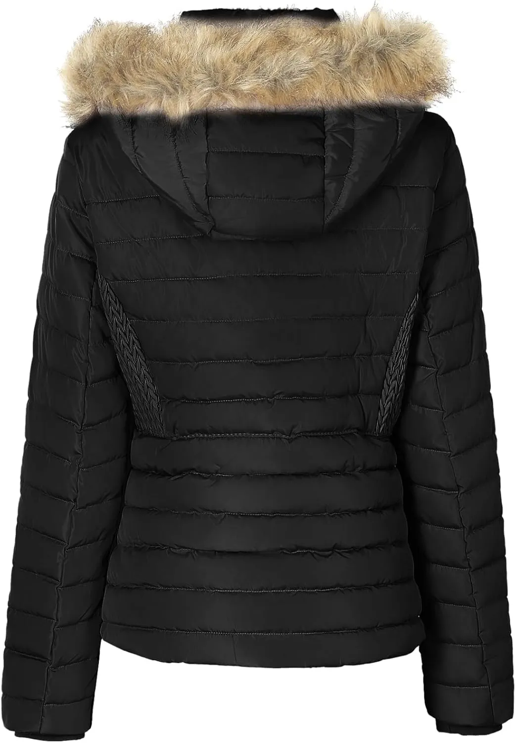 BodiLove Women's Warm Winter Quilted Puffer Short Coat High Collar Jacket with Removable Faux Fur Hood