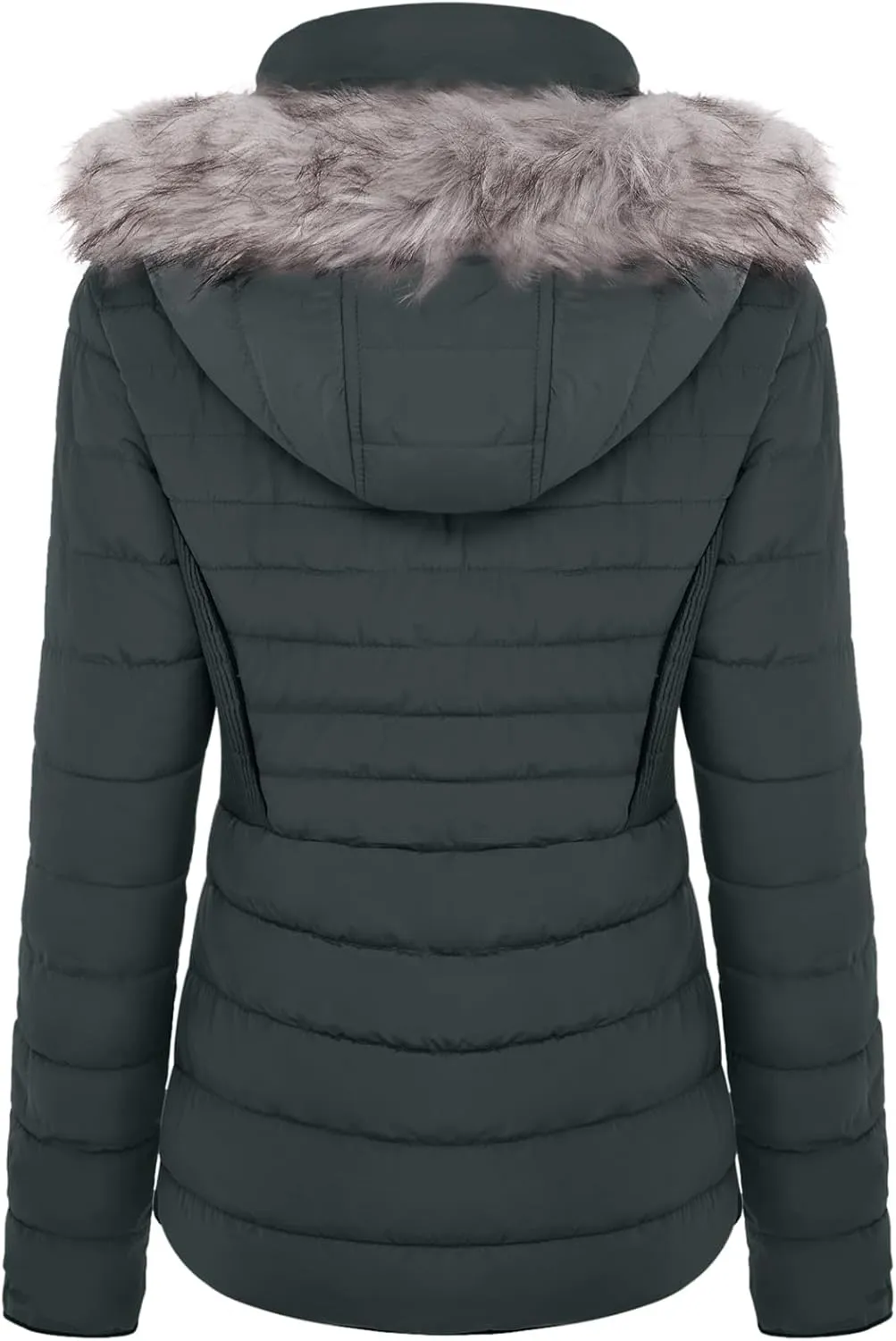 BodiLove Women's Warm Winter Quilted Puffer Short Coat High Collar Jacket with Removable Faux Fur Hood