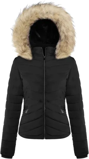 BodiLove Women's Warm Winter Quilted Puffer Short Coat High Collar Jacket with Removable Faux Fur Hood