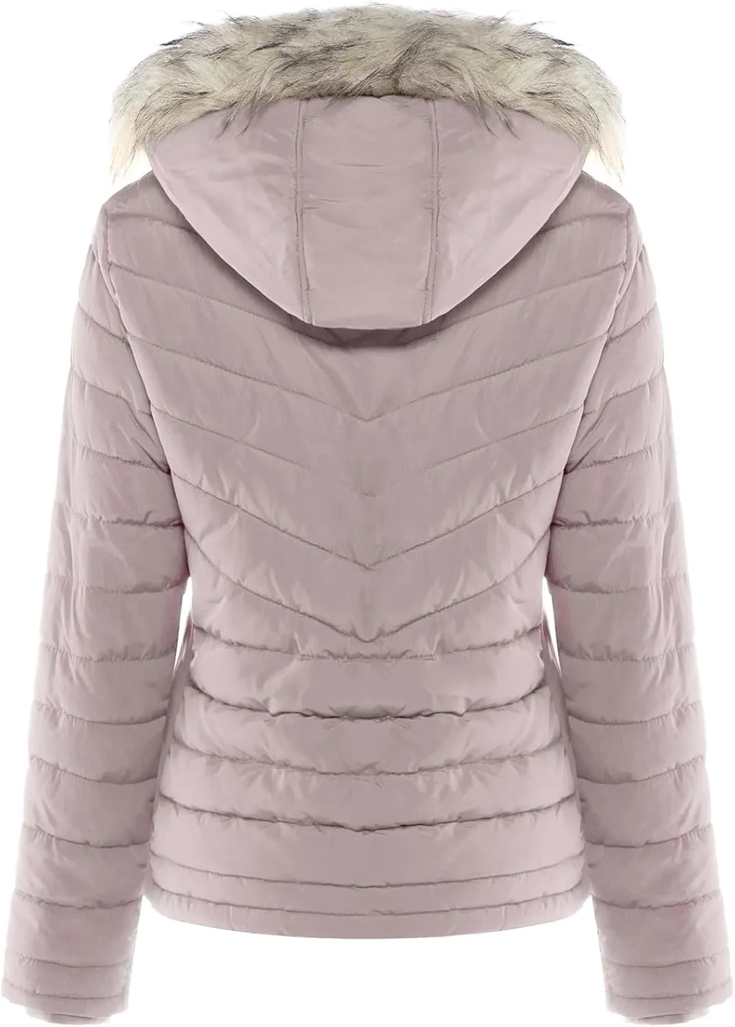 BodiLove Women's Warm Winter Quilted Puffer Short Coat High Collar Jacket with Removable Faux Fur Hood