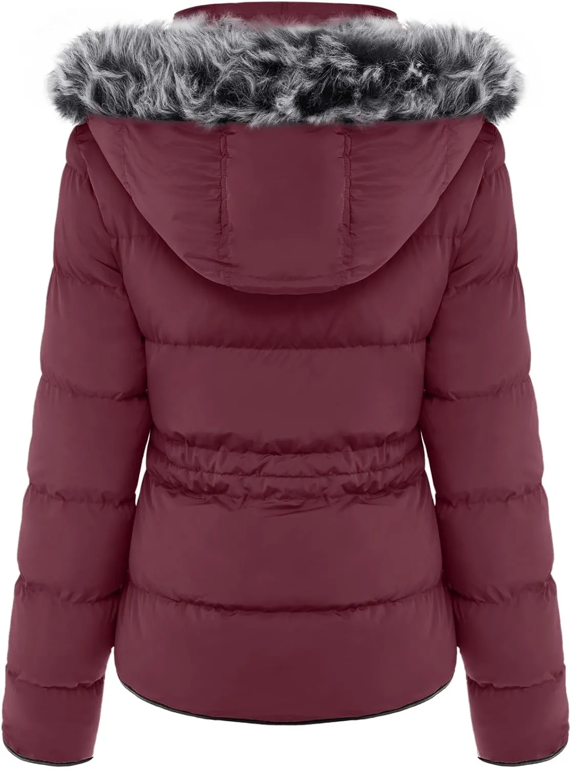 BodiLove Women's Warm Winter Quilted Puffer Short Coat High Collar Jacket with Removable Faux Fur Hood