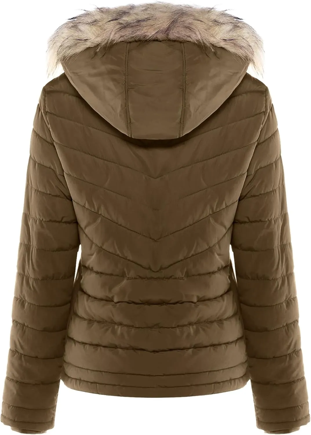 BodiLove Women's Warm Winter Quilted Puffer Short Coat High Collar Jacket with Removable Faux Fur Hood