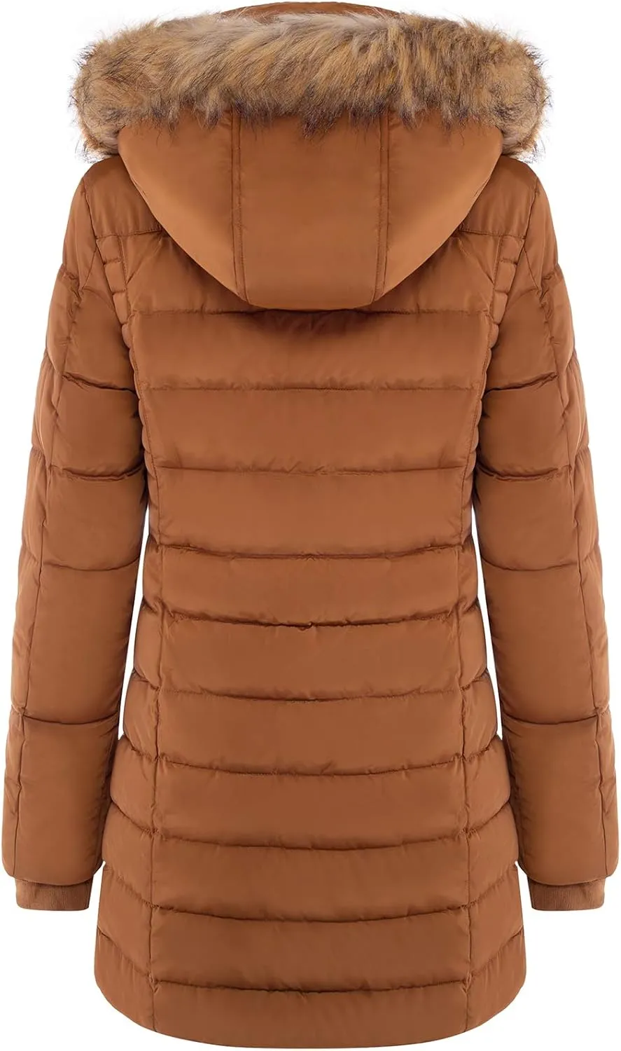 BodiLove Women's Winter Quilted Puffer Long Coat Jacket Plus Size with Removable Faux Fur Hood and Zipper