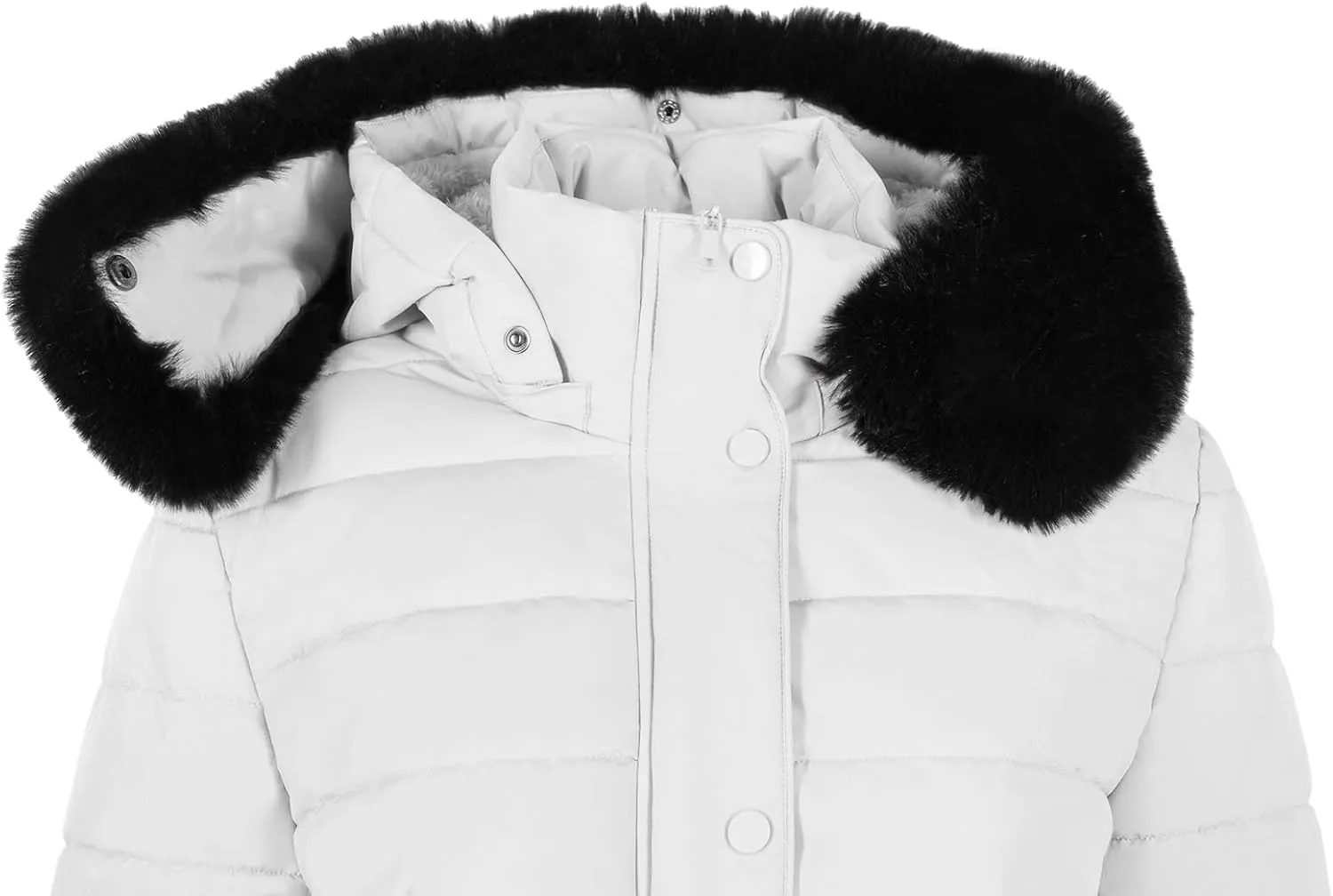 BodiLove Women's Winter Quilted Puffer Short Coat Jacket Plus Size with Removable Faux Fur Hood and Zipper