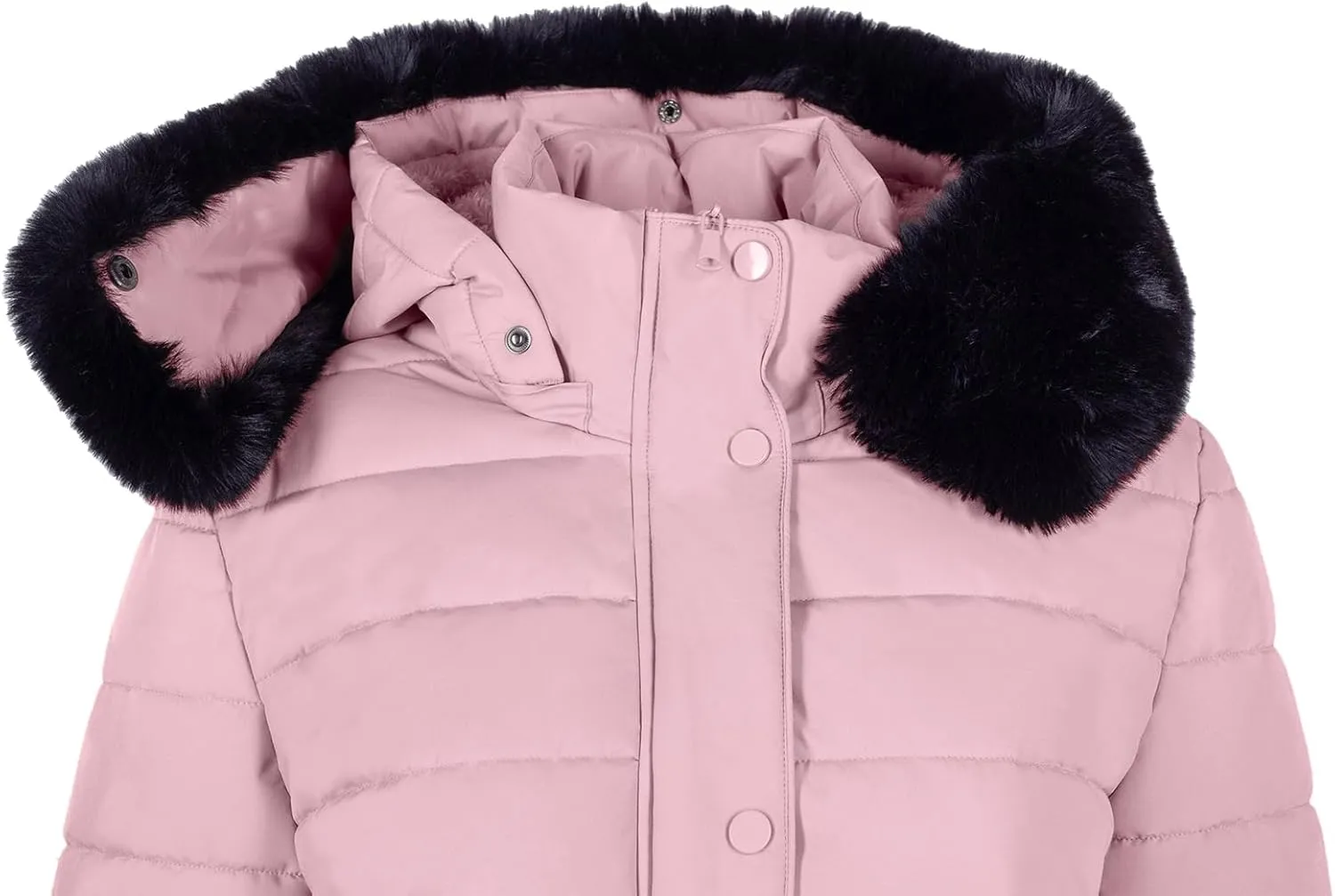 BodiLove Women's Winter Quilted Puffer Short Coat Jacket Plus Size with Removable Faux Fur Hood and Zipper