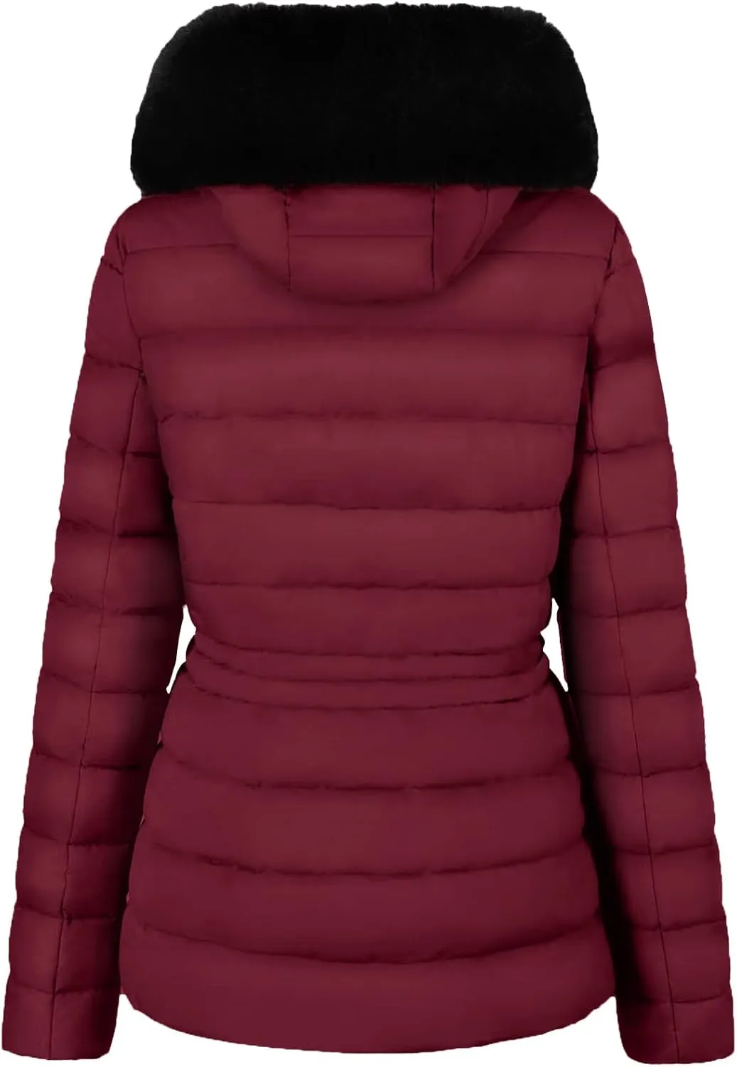 BodiLove Women's Winter Quilted Puffer Short Coat Jacket Plus Size with Removable Faux Fur Hood and Zipper