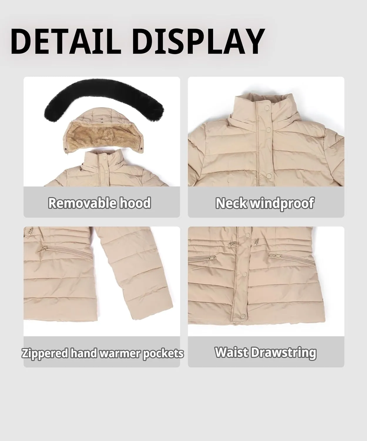 BodiLove Women's Winter Quilted Puffer Short Coat Jacket Plus Size with Removable Faux Fur Hood and Zipper