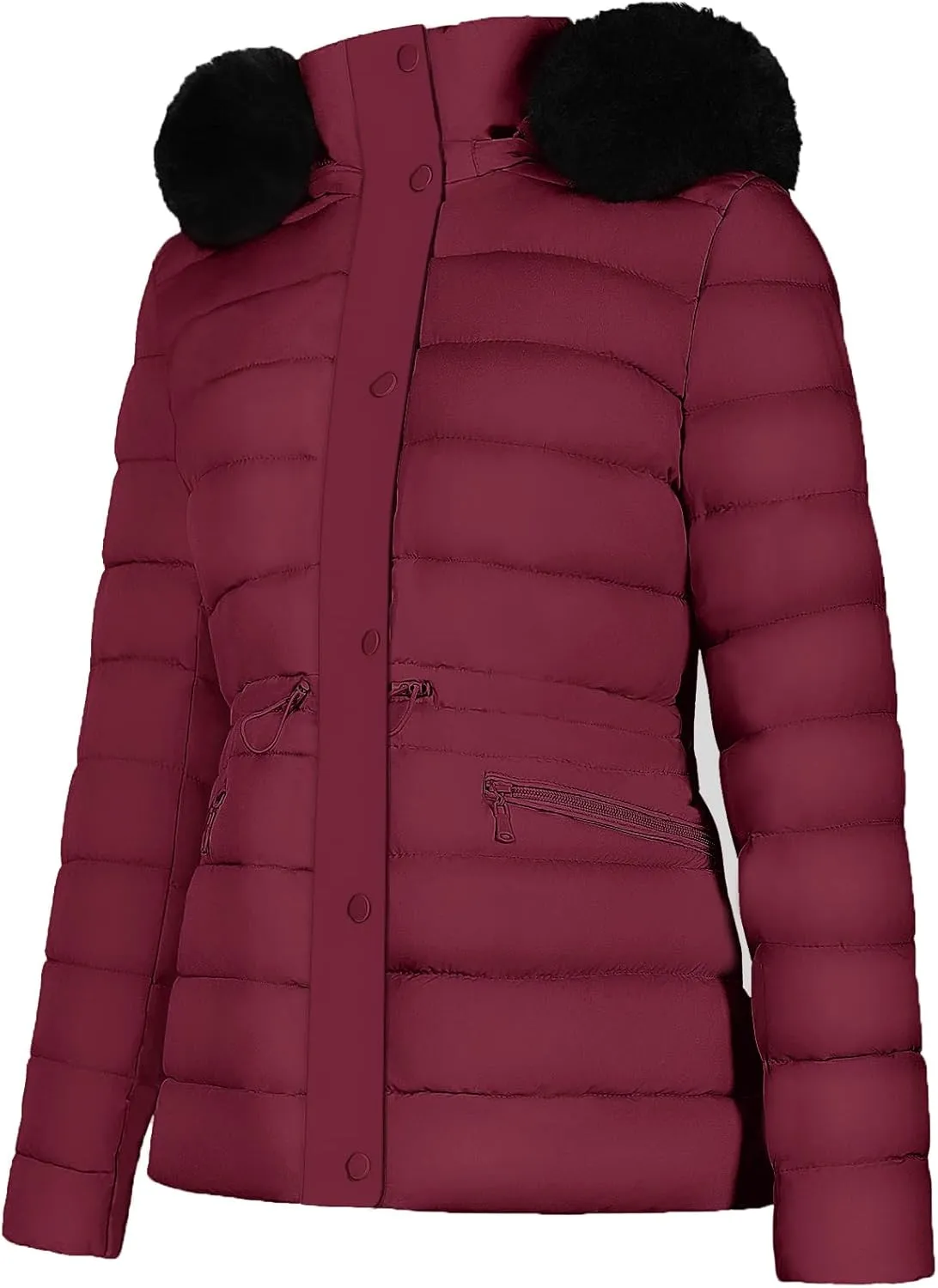 BodiLove Women's Winter Quilted Puffer Short Coat Jacket Plus Size with Removable Faux Fur Hood and Zipper