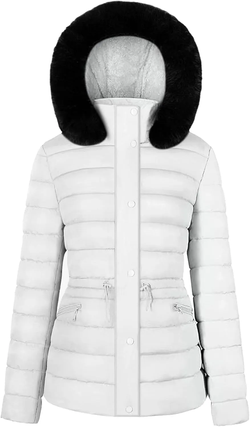 BodiLove Women's Winter Quilted Puffer Short Coat Jacket Plus Size with Removable Faux Fur Hood and Zipper