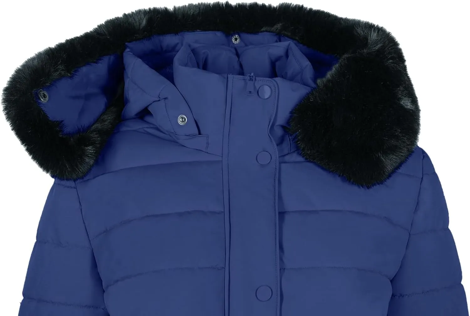 BodiLove Women's Winter Quilted Puffer Short Coat Jacket Plus Size with Removable Faux Fur Hood and Zipper