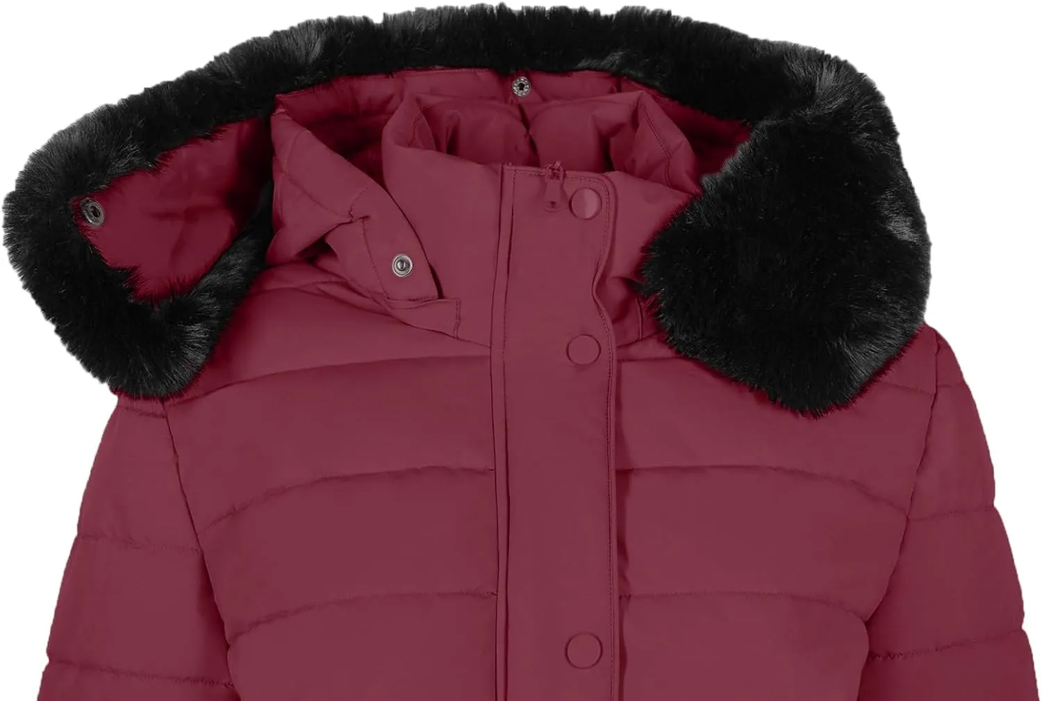 BodiLove Women's Winter Quilted Puffer Short Coat Jacket Plus Size with Removable Faux Fur Hood and Zipper