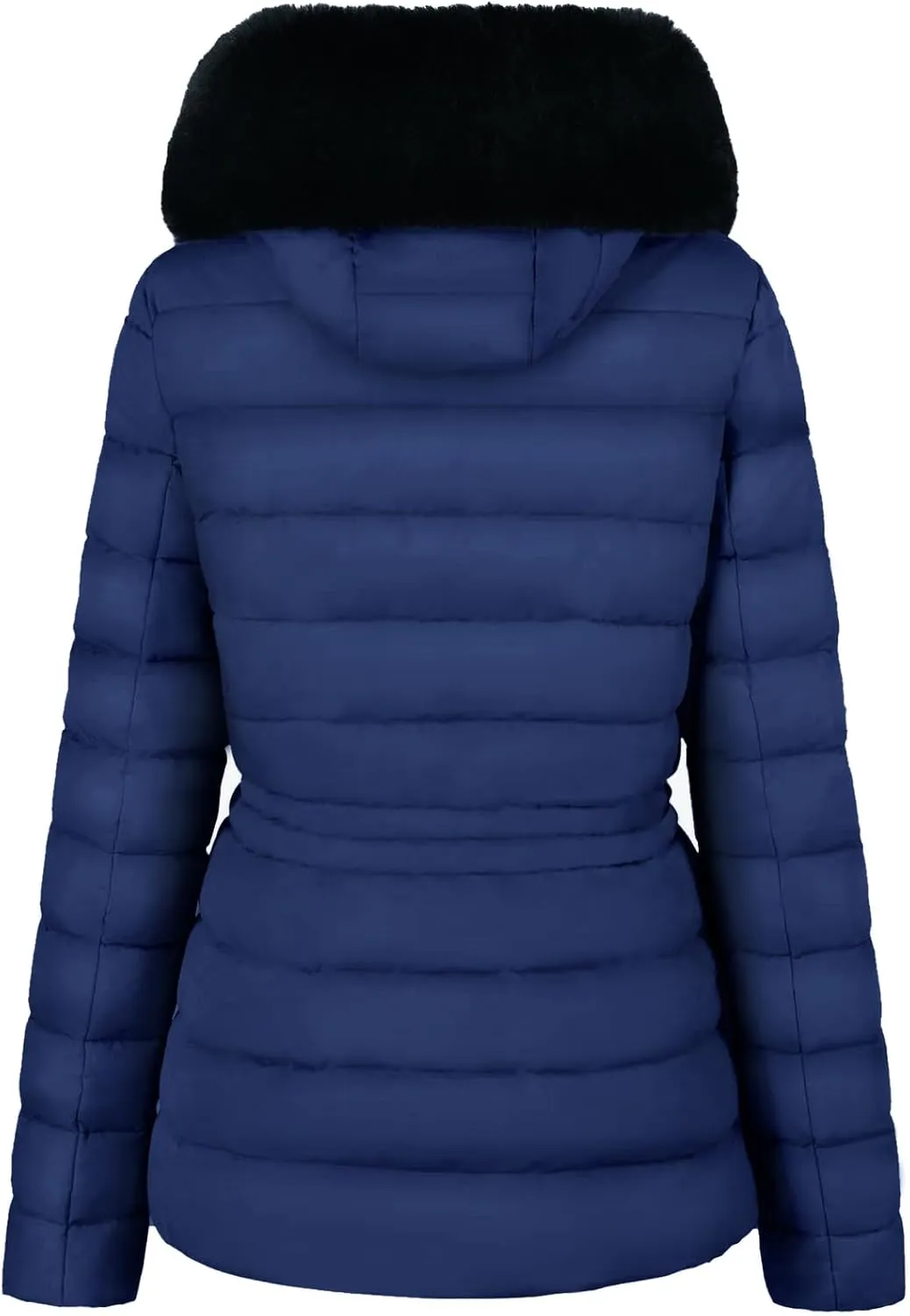BodiLove Women's Winter Quilted Puffer Short Coat Jacket Plus Size with Removable Faux Fur Hood and Zipper