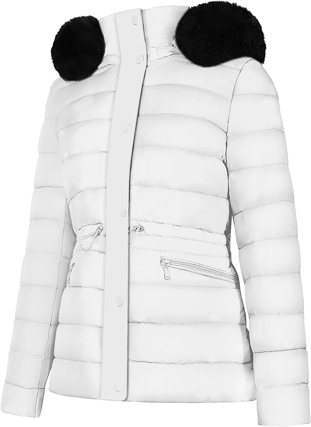 BodiLove Women's Winter Quilted Puffer Short Coat Jacket Plus Size with Removable Faux Fur Hood and Zipper