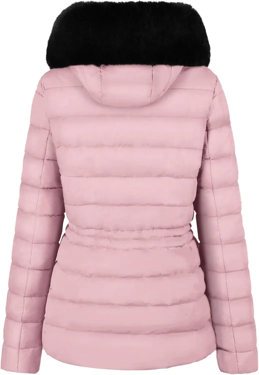 BodiLove Women's Winter Quilted Puffer Short Coat Jacket Plus Size with Removable Faux Fur Hood and Zipper