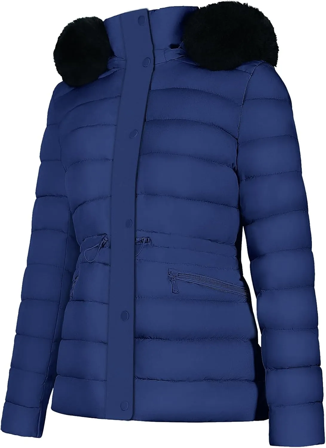 BodiLove Women's Winter Quilted Puffer Short Coat Jacket Plus Size with Removable Faux Fur Hood and Zipper