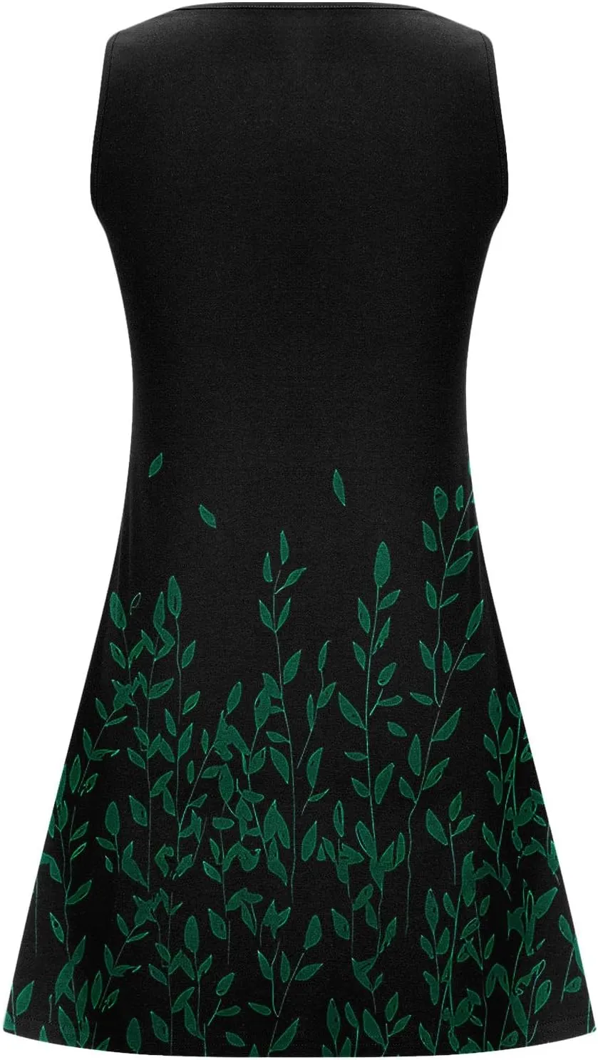 Boho Sundress for Women Summer Casual Loose Button Up Sleeveless Tank Dress Beach Vacation Retro Floral Mini Dresses