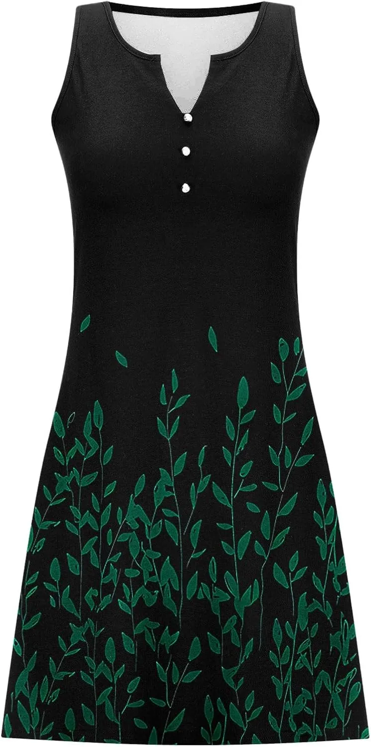 Boho Sundress for Women Summer Casual Loose Button Up Sleeveless Tank Dress Beach Vacation Retro Floral Mini Dresses