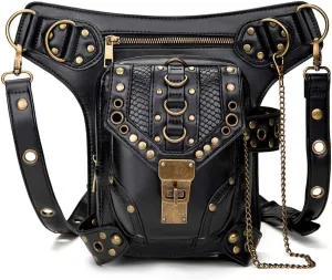 Brccee AC Steampunk Waist Bag Leather Motorcycle Waist Shoulder Bag Satchels Thigh Bag Leg Hip Holster Purse Pouch Travel Chain Messenger Bag Hiking Pack Steampunk Clothing Accessories for Birthday