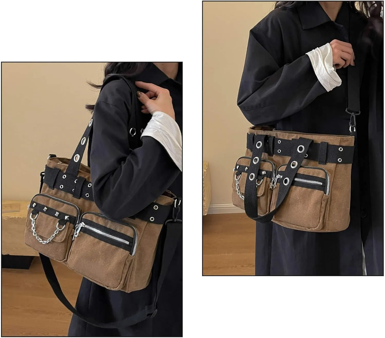 Canvas Grunge Gothic Crossbody Bag, Y2K Punk Messenger Bag for Women