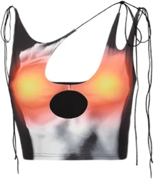 CAPE CLIQUE Y2K Tops Rave Outfits Sexy Tops for Women Party Club Night Halter Sleeveless 3D Body Print Summer Crop Tank Top