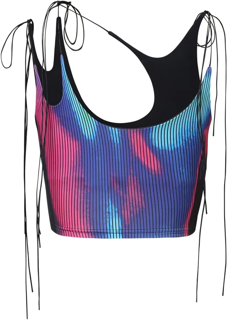 CAPE CLIQUE Y2K Tops Rave Outfits Sexy Tops for Women Party Club Night Halter Sleeveless 3D Body Print Summer Crop Tank Top