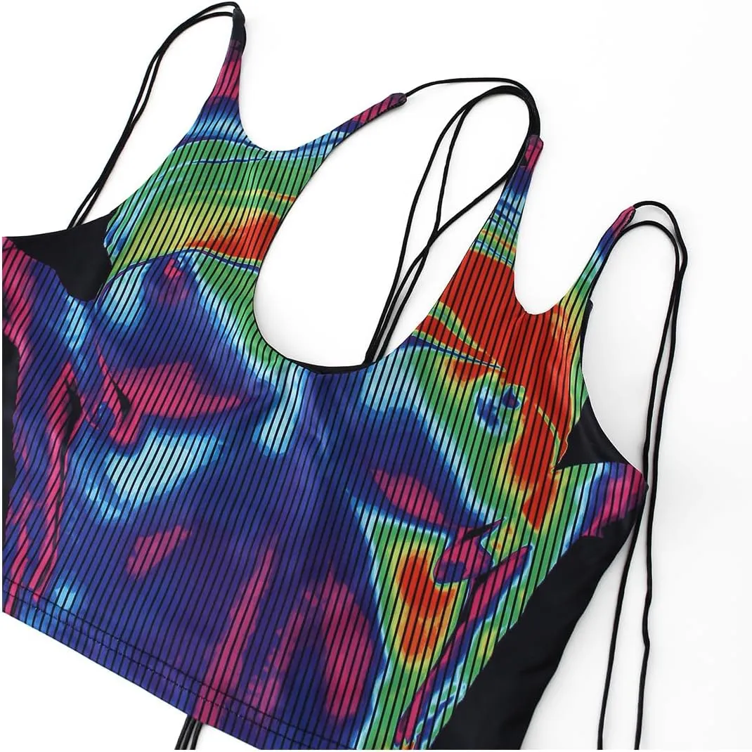 CAPE CLIQUE Y2K Tops Rave Outfits Sexy Tops for Women Party Club Night Halter Sleeveless 3D Body Print Summer Crop Tank Top