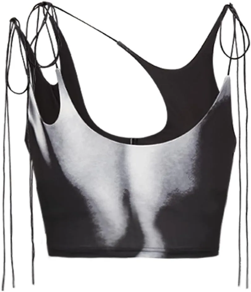 CAPE CLIQUE Y2K Tops Rave Outfits Sexy Tops for Women Party Club Night Halter Sleeveless 3D Body Print Summer Crop Tank Top