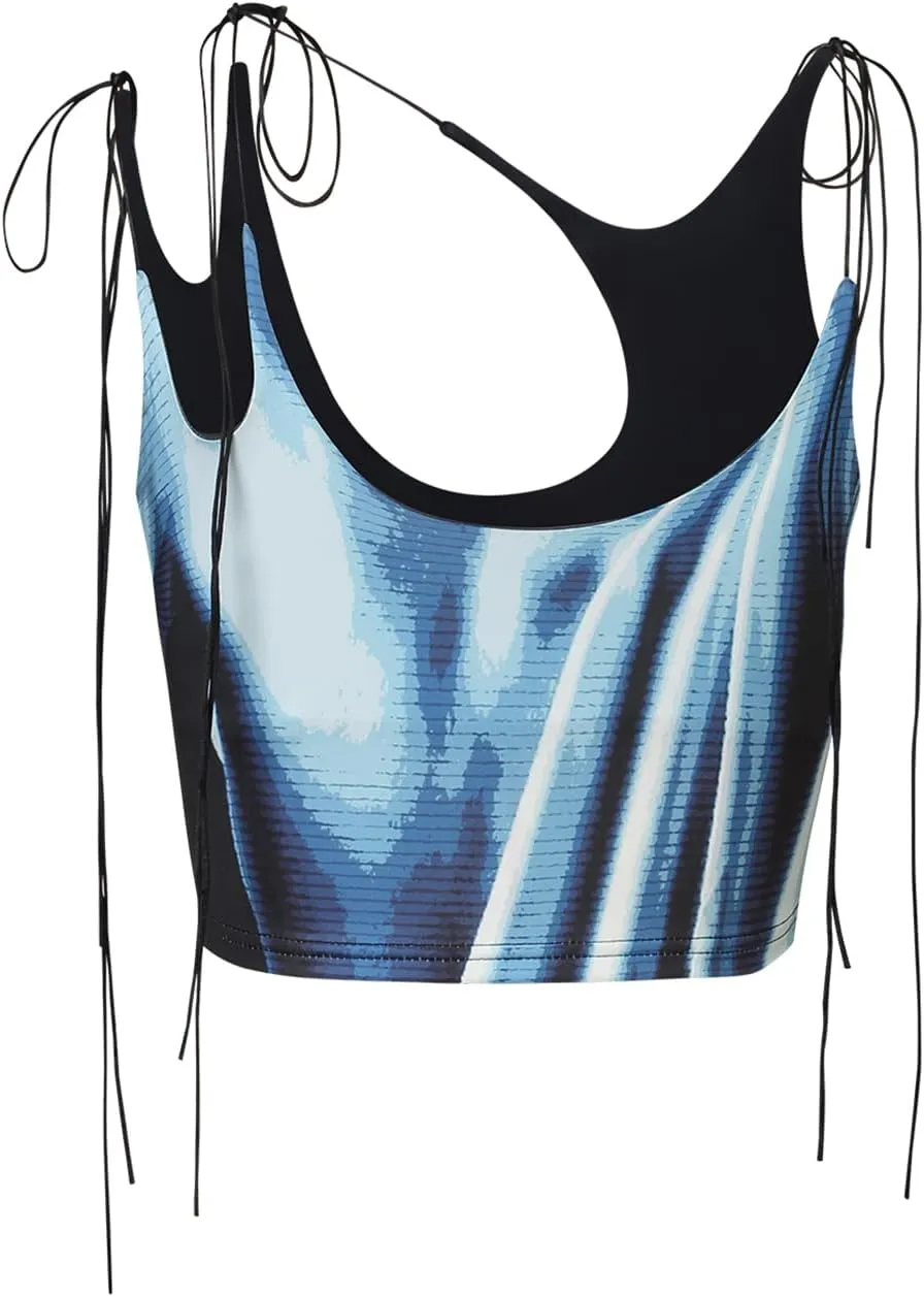 CAPE CLIQUE Y2K Tops Rave Outfits Sexy Tops for Women Party Club Night Halter Sleeveless 3D Body Print Summer Crop Tank Top