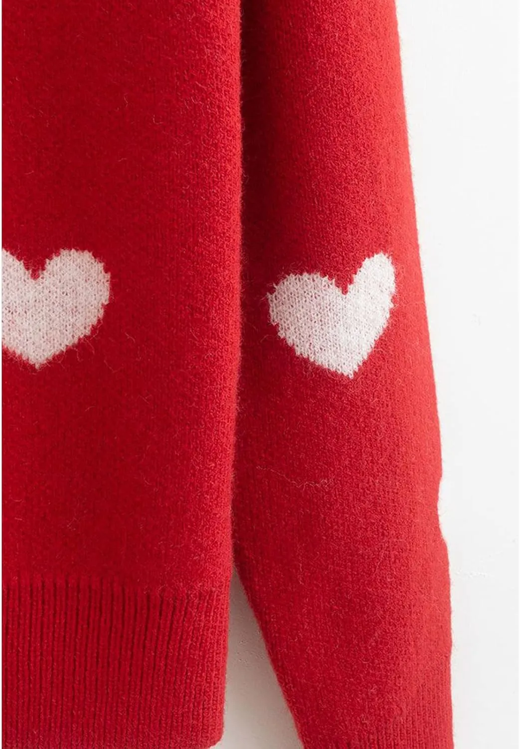 CHICWISH Women's Red/Ivory Soft Heart Cropped Knit Cardigan