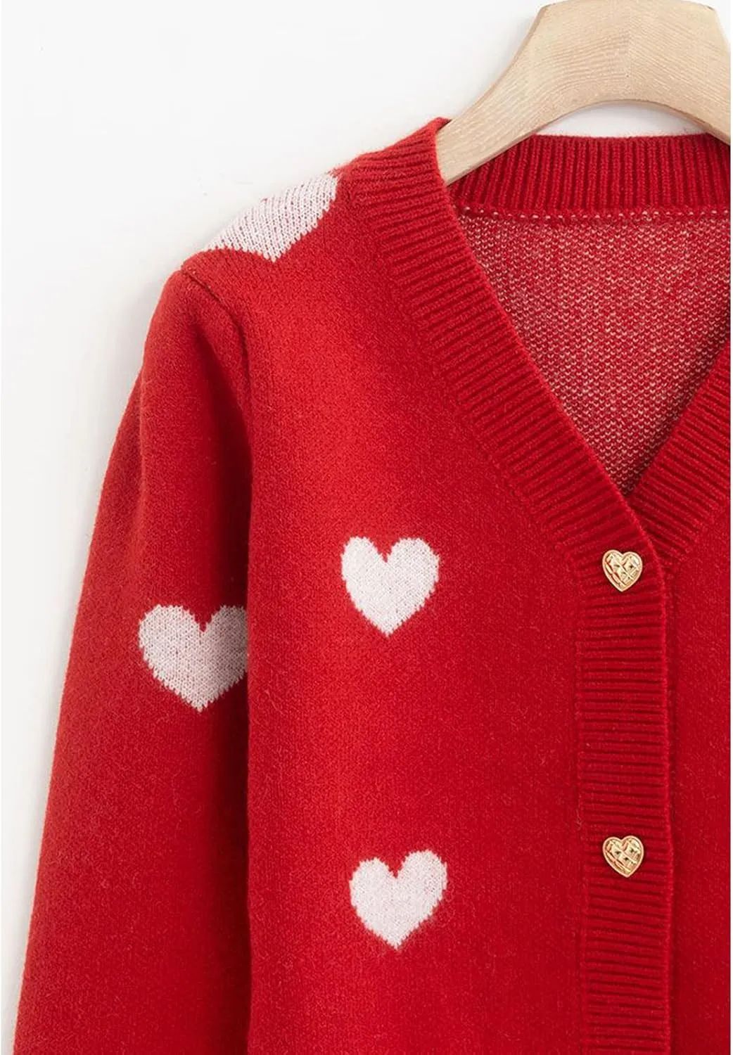 CHICWISH Women's Red/Ivory Soft Heart Cropped Knit Cardigan