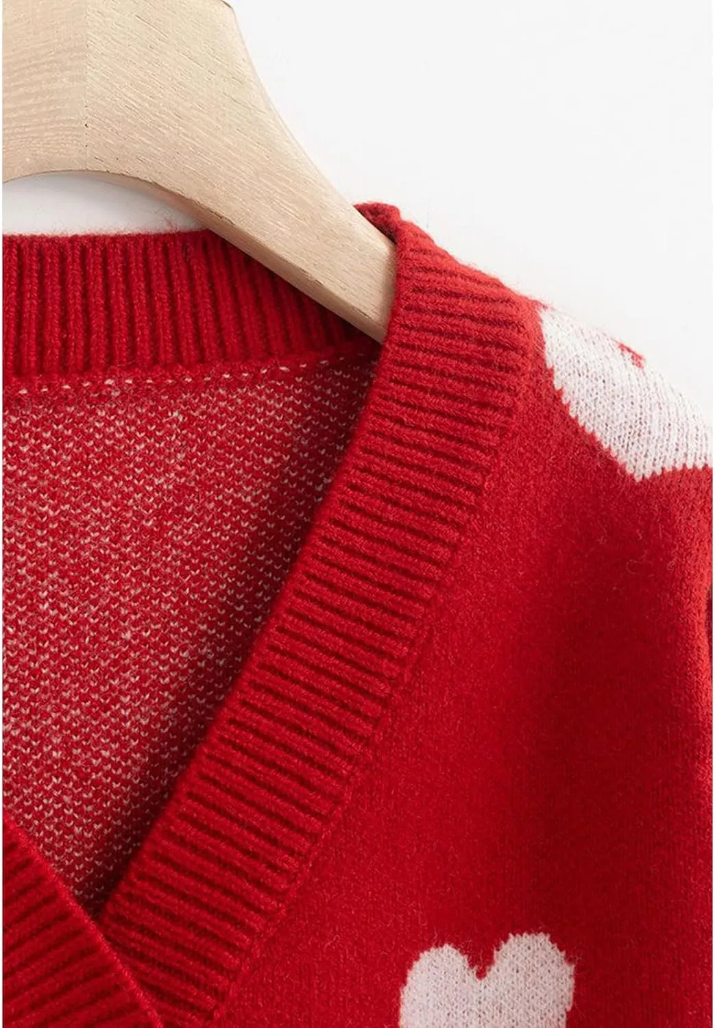 CHICWISH Women's Red/Ivory Soft Heart Cropped Knit Cardigan