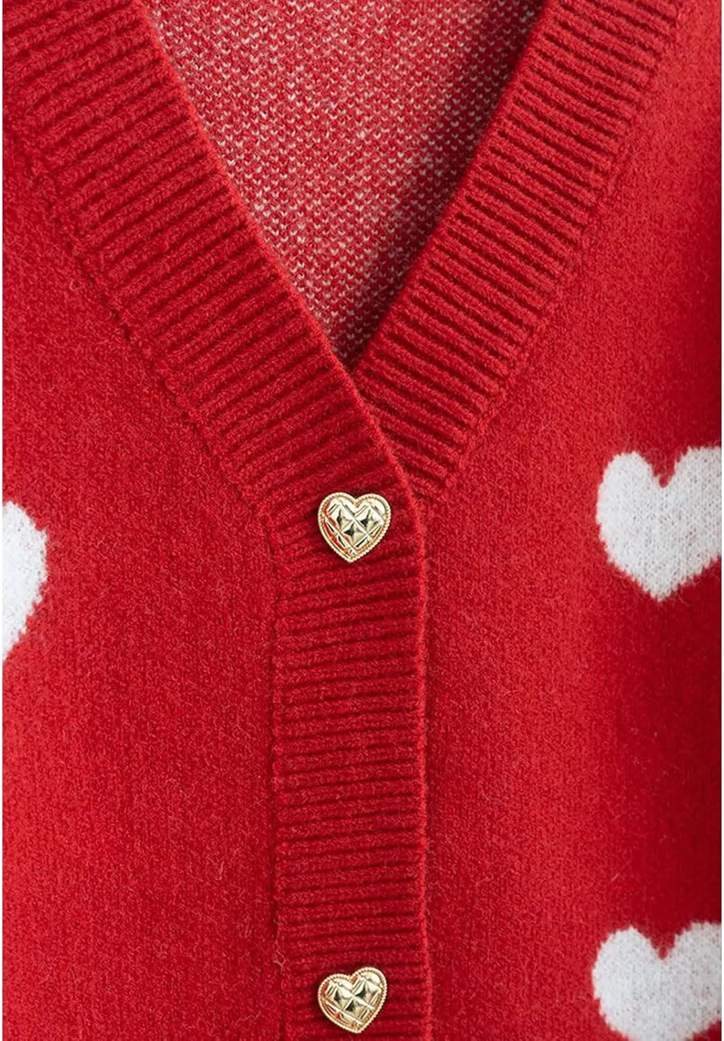 CHICWISH Women's Red/Ivory Soft Heart Cropped Knit Cardigan