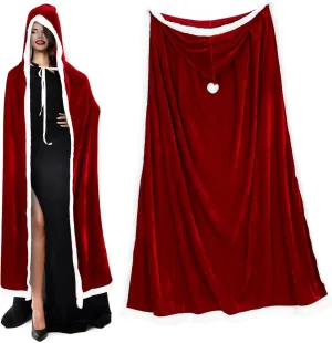 Christmas Hooded Cloak for Women Velvet Costume Cape Adult for Christmas Cosplay Holiday Dress Up and Claus Outfits Multi