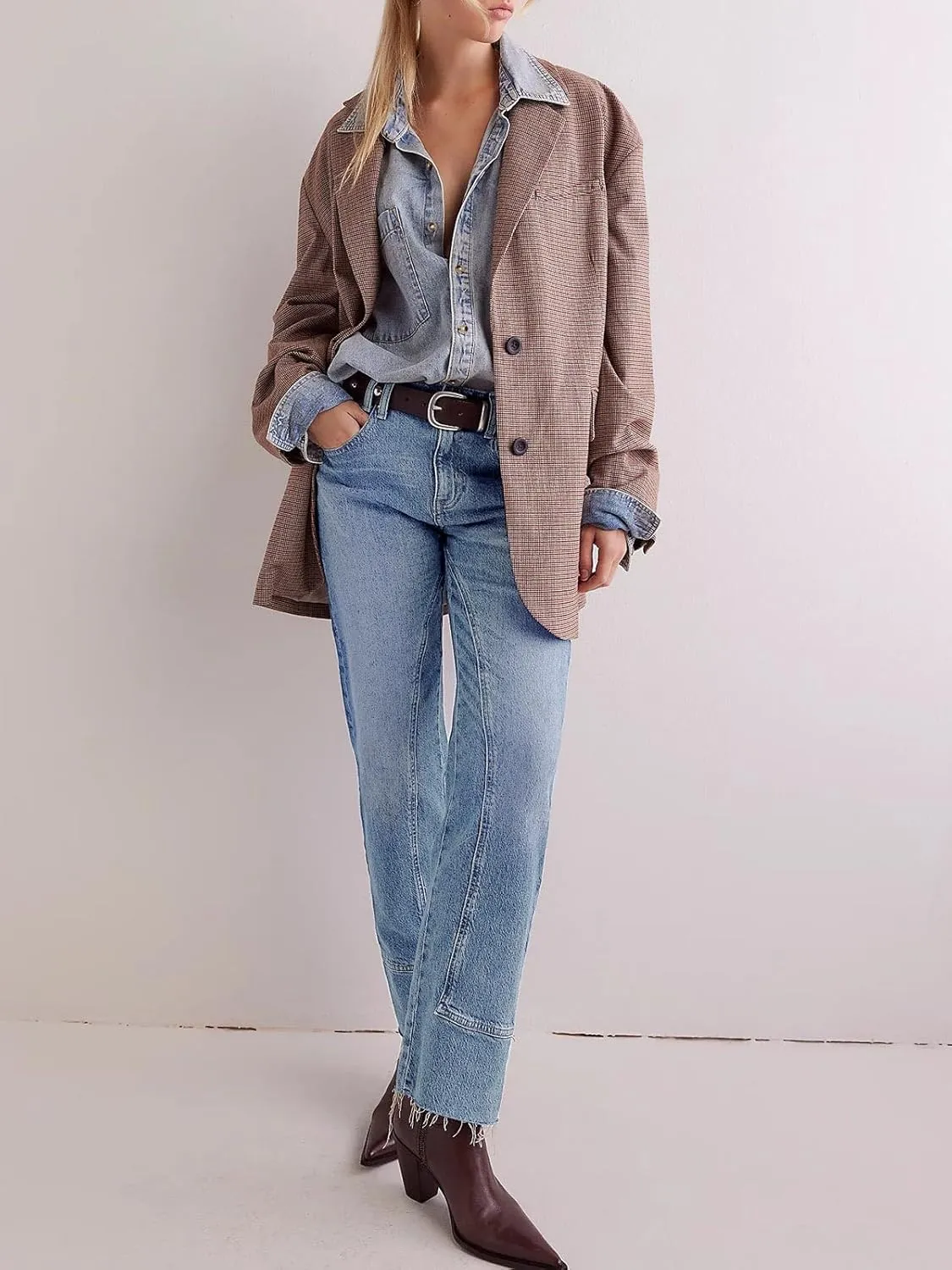 Cicy Bell Womens Straight Leg Stretchy Jeans High Waisted Front Seam Cropped Ankle Denim Pants with Pockets