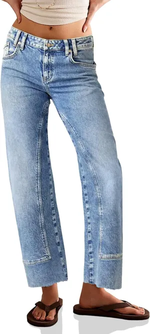 Cicy Bell Womens Straight Leg Stretchy Jeans High Waisted Front Seam Cropped Ankle Denim Pants with Pockets