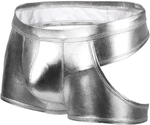 COMLIFE Men's Sexy Patent Leather Low-rise Boxer Briefs Backless Underwear