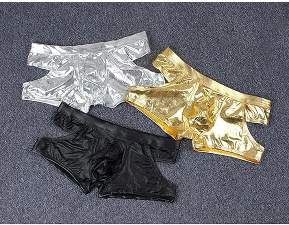 COMLIFE Men's Sexy Patent Leather Low-rise Boxer Briefs Backless Underwear