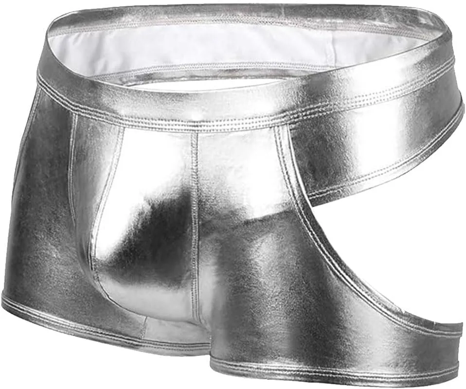 COMLIFE Men's Sexy Patent Leather Low-rise Boxer Briefs Backless Underwear